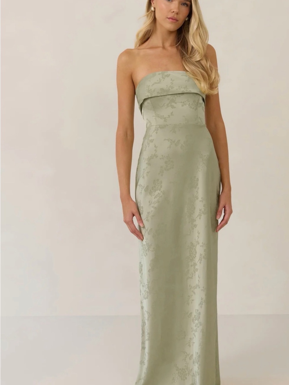 NWT Park & Fifth Sage Green Strapless Floral Satin Bridesmaid Dress